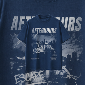 เสื้อยืดคอกลมแขนสั้นสีน้ำเงินเข้มพิมพ์ลายโลโก้ Afterhours Escape สำหรับผู้ชาย ทรงพอดีตัว ผ้าฝ้ายเจอร์ซีย์ระบายอากาศได้ดี สวมใส่สบาย - Product Image 6
