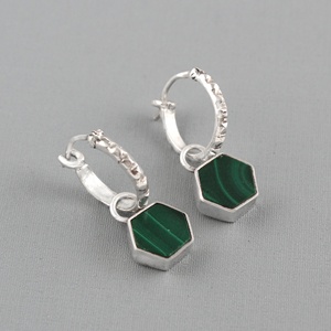 Natural Handcrafted Malachite Gemstone <b>Dangle</b> <b>Earrings</b> in 925 Sterling <b>Silver</b> Handmade Women's Fashion Jewelry Gift - Product Image 2