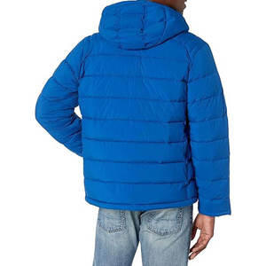 Men's Blue Hooded Puffer <b>Jacket</b> Zipper Closure Windproof Casual Autumn Wear Polyester Wadding Filling Stand Solid Color Front - Product Image 5