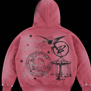 Boxy Dtg All Over Custom Print Full <b>Zip</b> <b>Hooded</b> Sweatshirt Zipper Oversized Heavy Weight 100% Cotton Graphic Drop Shoulder Hoodie - Product Image 5