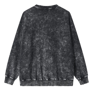 เสื้อสเวตเชิ้ตผู้ชายทรงหลวมสีดำล้วน ผ้าคอตตอน 100% หนัก 360 กรัม สไตล์สตรีทแวร์ ไหล่ตก ทรงดรอปโชว์เดอร์ ลุคย้อนยุคฟอกสีแบบแอซิดวอช - Product Image 2