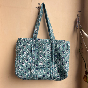 Vente chaude main bloc impression tissu coton matelassé sacs fourre-tout pour dames sacs de voyage sacs de plage - Product Image 1