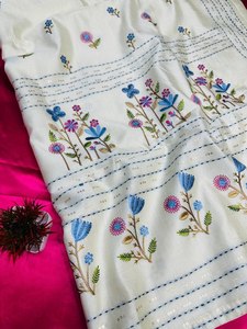 Tela Moderna para Saree de Algodón Assam con Trabajo de Hilo Katha y Lentejuelas de 3mm de Secado Rápido - Product Image 6