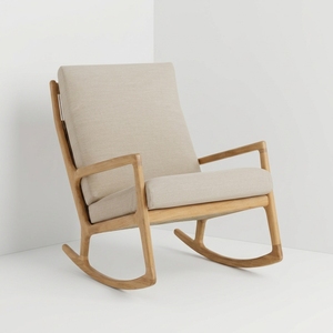 Silla Mecedora Comercial de Teca Sólida para Jardín con Respaldo de Cuerda Trenzada y Asiento Tapizado para Proyectos Hoteleros Importadores de EE. UU. y Europa - Product Image 2