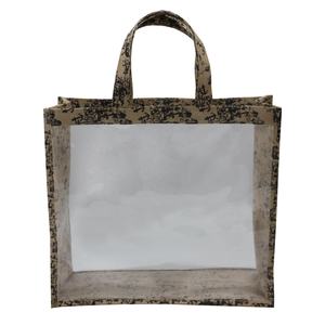 Sacs promotionnels transparents à fenêtre intégrale en tissu de jute laminé PP avec impression intégrale pour la mode, les cadeaux et la publicité - Product Image 1