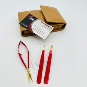 Pinzas para Cejas Rojas Doradas, Pinzas para Cejas Inclinadas y Puntiagudas de Acero Inoxidable de Primera Calidad Personalizadas, con Tijeras para Cejas y Estuche - Product Image 5