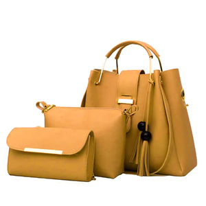 Sacs à main en cuir véritable très demandés, ensemble 3 en 1 : sac cabas pour femme avec portefeuille et sacs bandoulière, sac à épaule 3 pièces pour femme - Product Image 1