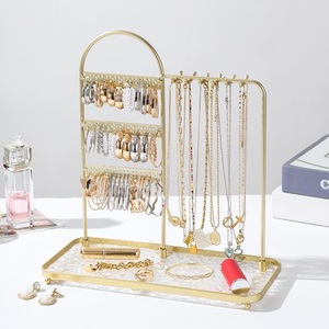 Présentoir à bijoux double section haut de gamme avec crochets multiples, support à colliers grande capacité et présentoir à boucles d'oreilles avec rangement anti-emmêlement - Product Image 2