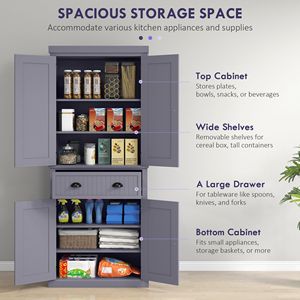 Armadio Dispensa da Cucina Moderno Blu Navy da 72 Pollici con 4 Ante, 3 Ripiani Regolabili e Ampio Cassetto Centrale in Metallo - Product Image 4