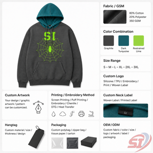 เสื้อฮู้ดดี้ลายแมงมุมสั่งทำขายส่ง ทรงโอเวอร์ไซส์ ผ้าหนา สตรีทแวร์ แบรนด์ส่วนตัว รับผลิตแบบ OEM - Product Image 3