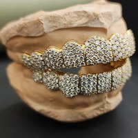 Grillz de luxe personnalisés en or rose, sertis de diamants Moissanite VVS1 taille brillant ronde, pour hommes et femmes, prix de gros