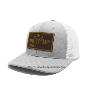 Custom Retro Leather Patch Logo 6 Panel Trucker Cap Outdoor Mesh <b>Hat</b> Pre Curved Bill Baseball Cap Men Gorras Wholesale - Product Image 2