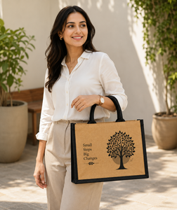 Bolsa de Yute 12x16x6 Pulgadas con Asa Larga, Cierre Personalizado, Bolsa de Compras para Playa y Alimentos, Pequeños Pasos, Grandes Cambios - Product Image 6