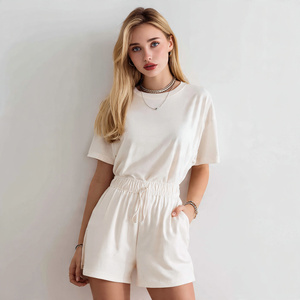 Ensemble t-shirt et short à manches courtes pour femme, été |   Ensembles de shorts pour femmes, tenues en deux pièces, t-shirt oversize, été, décontracté - Product Image 2