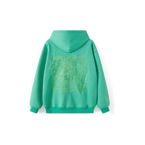 Sweat-shirt à capuche vert brodé pour homme, coupe oversize décontractée, imprimé au dos, coupe classique, idéal pour l'automne - Product Image 1