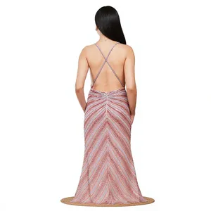 Wholesale Sexy Plunging Neckline Sparkly Sequin Maxi Dress High <b>Thigh</b> Split Mermaid Long Floor-Length Gala Dinner Gown - Product Image 2