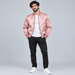Chaqueta Bomber de Satén de Lujo para Hombre con Decoración de Pedrería Brillante, Acabado Suave Premium, Chaqueta Elegante para Eventos y Fiestas - Product Image 1