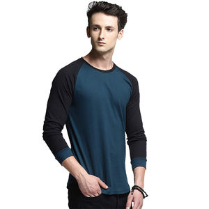 T-shirt à manches longues pour homme 100% coton, de haute qualité, respirant, col rond, tissu tricoté uni noir, style tendance - Product Image 2