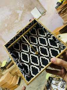 Handmade MDF Resin Napkin Holder Square Floral Black Tray For Hotel Dining <b>Tabletop</b> Weighted Metal Arm Tissue Dispenser - Product Image 6