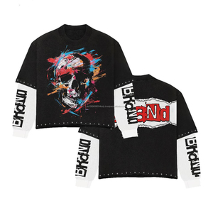 Camisetas con Gráficos Personalizados, Camiseta Oversize con Pedrería, Estilo Urbano, Algodón Lavado al Ácido, Corte Cuadrado para Hombre, Fabricante - Product Image 1