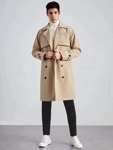Abrigo clásico beige de doble botonadura para hombre, con solapa con muescas, largo hasta la rodilla, diseño personalizado, fabricante mayorista OEM ODM - Product Image 4