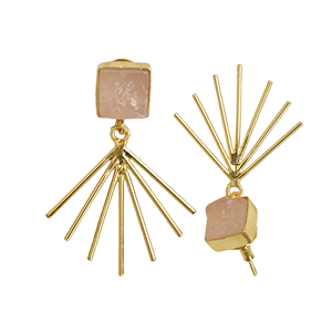Pendientes Geométricos Chapados en Oro con Piedra Natural, Diseño Boho Chic, Joyería de Moda para Mujer - Product Image 2
