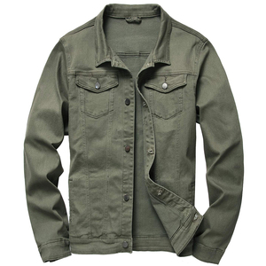 Men's Gray Denim Jacket <b>Stand</b> Collar Casual Cotton Regular Fit Autumn Wear - Product Image 4
