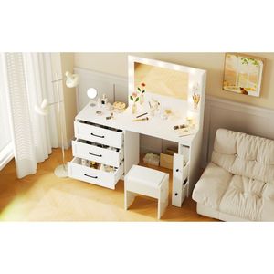 Tavolo da Trucco da 140 cm con Luci Hollywood, Mobile Laterale Regolabile e 5 Cassetti Portaoggetti, 2 Ripiani - Marca Mo - Product Image 4