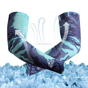 Manchons de bras pour hommes à imprimé numérique, protection UV, rafraîchissants, pour cyclisme et sports de plein air, motif bleu, en Spandex et Polyester - Product Image 5