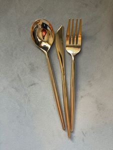 Ensemble de couverts de luxe en acier inoxydable doré brillant, 3 pièces, couteau, fourchette, cuillère à dîner - Product Image 1