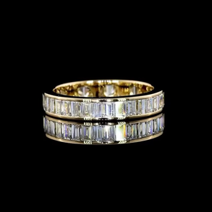 Luxury Moissanite <b>Ring</b> Eternity Band <b>Emerald</b> Cut VVS Moissanite 925 <b>Silver</b> 14K Gold Plated Half Channel Setting Wedding <b>Ring</b> - Product Image 6
