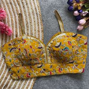 Designer Heavy Embroidery And Sequence Work Georgette <b>Silk</b> Spaghetti Party Wear Fully Stitched Readymade Blouse - Product Image 3