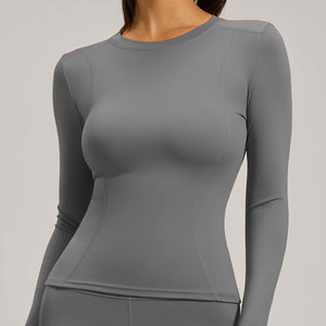 Women's Light Mint Long Sleeve Crew Neck Yoga <b>Top</b> Breathable Seamless Solid Color Spandex Polyester Fit Regular - Product Image 3