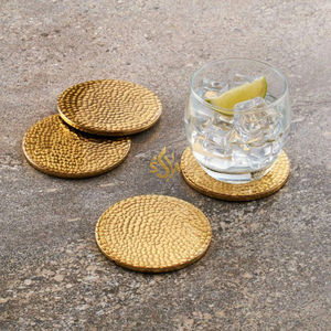 Posavasos redondos de metal dorado para bebidas con elegantes posavasos de metal de calidad para té y café, para uso en el hogar, hoteles y restaurantes. - Product Image 5