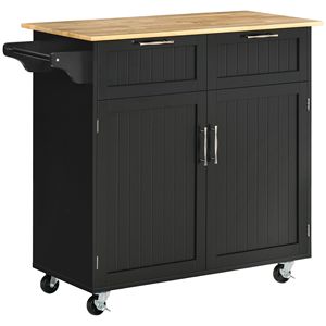 Carrello da Cucina in Acciaio Nero con Piano in Quercia e Ripiani Regolabili - Product Image 1