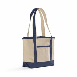 <b>Cream</b> Canvas Medium Tote Royal Blue Straps Tall Gusset Front Pocket Blank Custom Print Travel Wholesale Bulk Shopping - Product Image 5