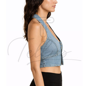 Top Corto de Mezclilla para Mujer, Lavado Claro, Corte Ajustado, Cierre de Botones, Verano, Venta al Por Mayor, Logotipo Personalizado - Product Image 6