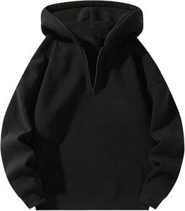 <b>Men's</b> Casual Solid Black <b>Half</b> <b>Zip</b> Hoodie Long Sleeve Pullover <b>Sweatshirt</b> - Product Image 1