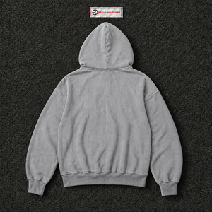 Washed <b>Grey</b> Oversized Zip Up Hoodie Vintage Streetwear Loose Fit Full Zipper Hooded <b>Sweatshirt</b> With Double Front Patch Pockets - Product Image 6