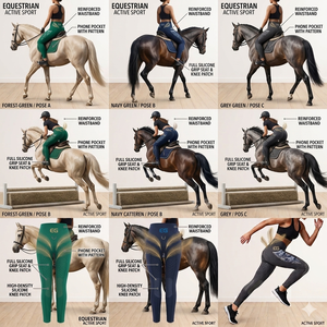 Ashi Sportbekleidung Damen High-Rise Reithose Grün Slim Fit Silikon-Print Schnelltrocknend Atmungsaktiv Antibakteriell - Product Image 4