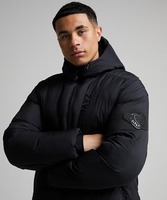 Blouson matelassé noir à capuche pour homme, coupe-vent, fermeture éclair, rembourrage épais en polyester, vêtement d'extérieur décontracté pour l'hiver, coupe classique