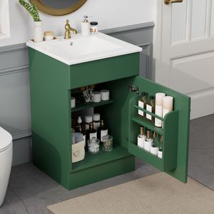 Mueble de Baño Verde de 20 Pulgadas con Lavabo, Estante en la Puerta y Estante Ajustable - Product Image 1