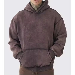 OEM Unisex Vintage Wear Acid Wash Pullover Hoodie High Quality Solid Color Pick Washed Fleece Streetwear Loose <b>100</b>% Cotton Hoody - Product Image 4