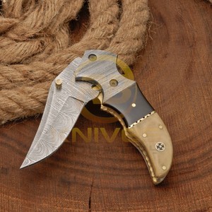 Handmade Damascus Steel Folding <b>Knife</b> with Natural <b>Bone</b> <b>Handle</b> | Premium EDC Pocket <b>Knife</b> for Hunting, Camping, Outdoor Survival - Product Image 4