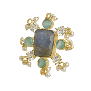 Anillo de Labradorita Geométrica con Baño de Oro de 18K, Estilo Bohemio, Joyería de Moda para Mujer, Regalo - Product Image 5