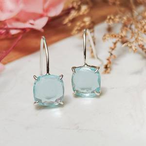 Vintage Natural Light Blue Aquamarine <b>Dangle</b> <b>Earrings</b> Raw Gemstone 925 Sterling <b>Silver</b> 14K Gold Plated Luxury Royal Design - Product Image 5