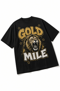Camiseta de Manga Corta Oversize con Estampado de León Gold Mile, Estilo Urbano para Hombre, Corte Jersey, Cuello Redondo Negro - Product Image 2
