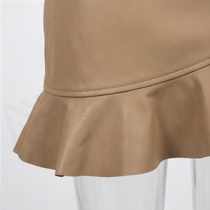 Women High Waist Faux Leather Mini Skirt <b>Asymmetrical</b> Ruffles Solid Color Shiny Design All Seasons Style - Product Image 6