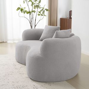 Divano a Due Posti Curvo Grigio da 66,93 Pollici, in Tessuto Teddy Velvet con Spugna a Compressione Totale, Nessun Montaggio Richiesto per Uso in Soggiorni Compatti - Product Image 5
