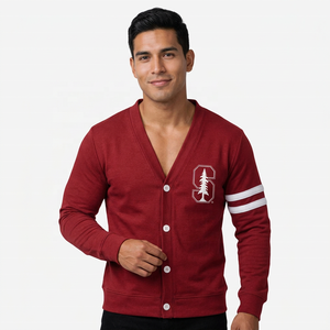 <b>Men's</b> Red V-Neck <b>Cardigan</b> Full Sleeve Button Closure Stanford Logo Cotton Autumn Wear <b>Men</b>‘s Knitwear <b>Men's</b> <b>Cardigans</b> - Product Image 1